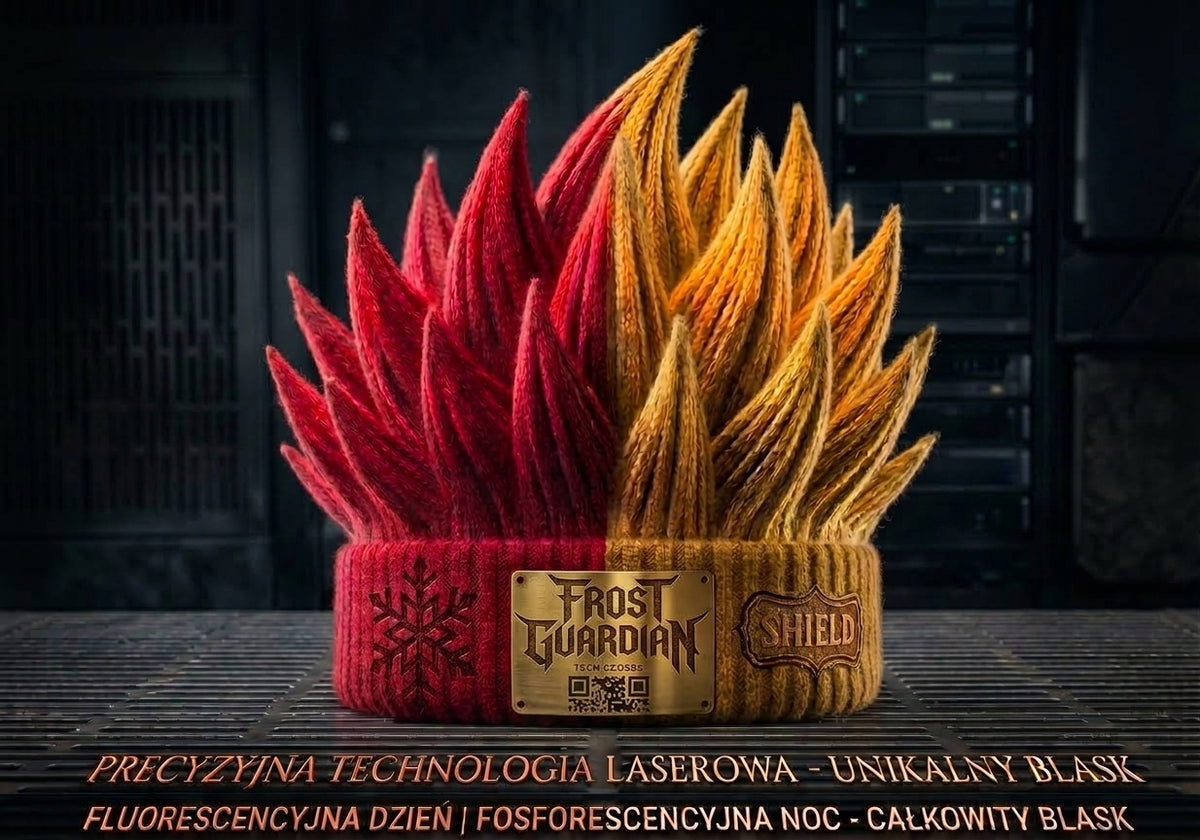 NAZWA PRODUKTU:Frost Guardian Fire Storm Kid Winter Beanie – Ultra Glow Photoluminescent High-Gloss Premium Armor (Grabacki Marcin)