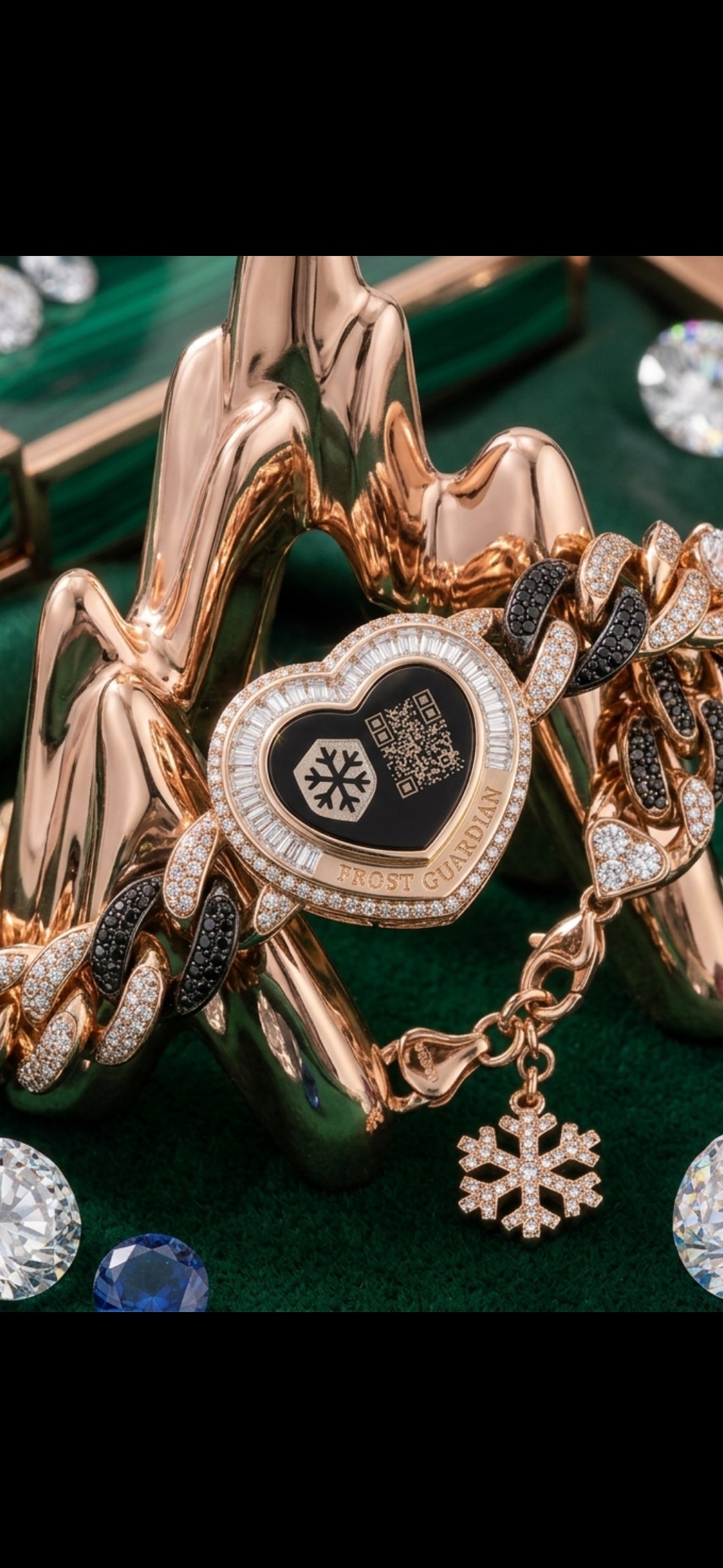 Frost Guardian Royal Heart Bracelet – Edelstahl Gold & Onyx Luxury Edition (Grabacki Marcin)