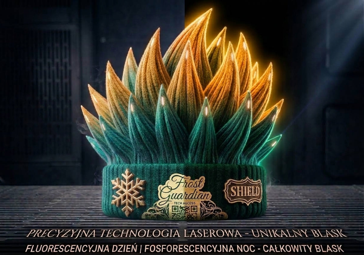 Frost Guardian Gold & Emerald Kid Winter Beanie – Ultra Glow Photoluminescent High-Gloss Premium Armor (Grabacki Marcin)