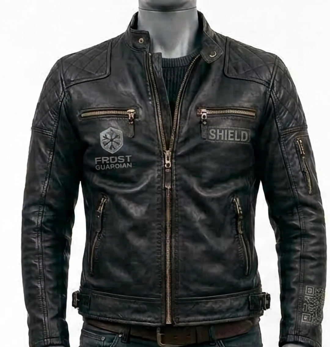 Frost Guardian Cyber Shield Leather Jacket – Vintage Black & Titanium Edition (Grabacki Marcin)