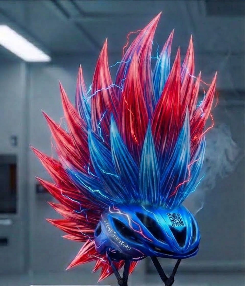 Frost Guardian Fire Storm Kid Helmet – Neon Fire and Ice Ultra Glow High-Gloss Armor (Grabacki Marcin)