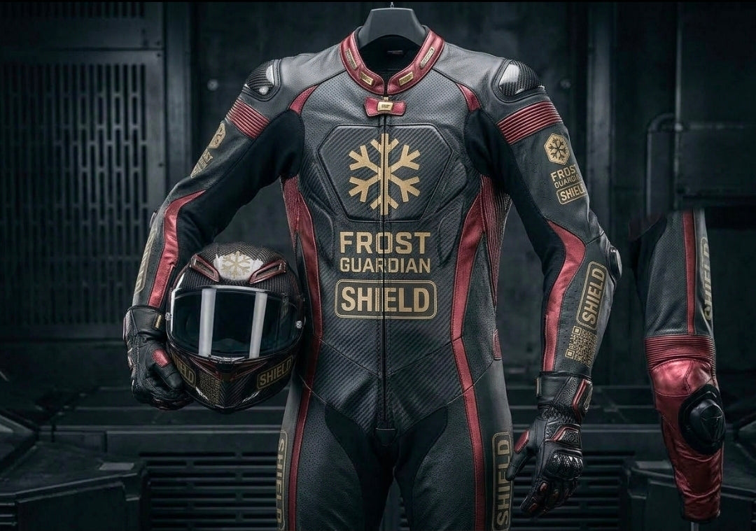 Frost Guardian Pro Shield Motorcycle Leather Suit – Monocoque Titanium & Carbon ICE Track Edition (Grabacki Marcin)